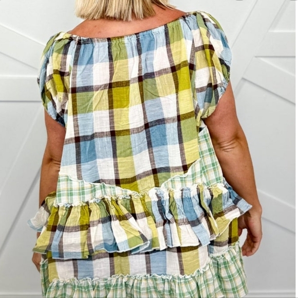 Oli & Hali Plaid Ruffle Short Sleeve Babydoll Top NEW Fall Vibes - Picture 5 of 9